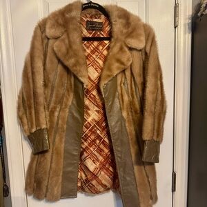 Vintage Jones Fur Brown Mink & Leather Coat Womens Small